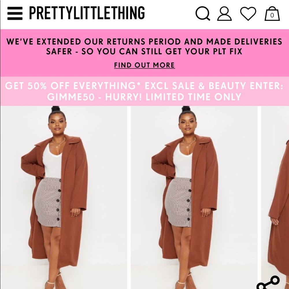 PRETTY LITTLE THING NEW Plus Brown Duster Coat